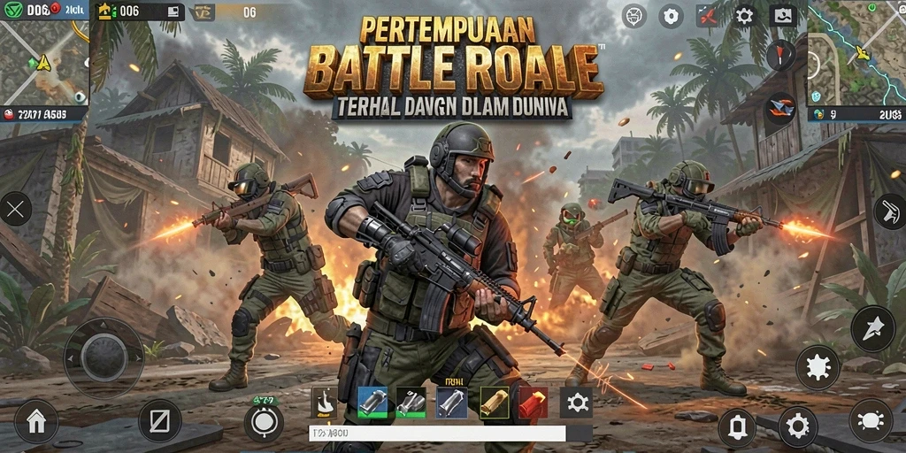 Screenshot D06 menampilkan aksi pertempuran seru dalam game Battle Royale.