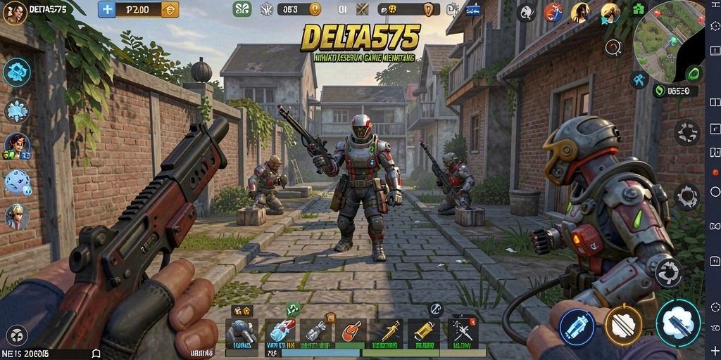 Screenshot gameplay <strong>DELTA575</strong> menampilkan pertempuran seru dan kemajuan karakter yang mengesankan.