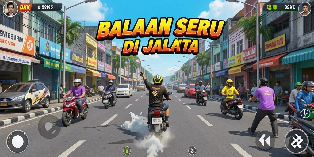 Tampilan gameplay balapan seru di DKK dengan mobil-mobil cepat.