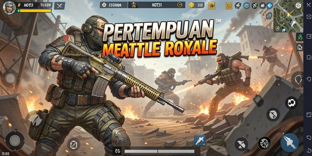Screenshot HOT51 menampilkan aksi intens dalam Battle Royale.