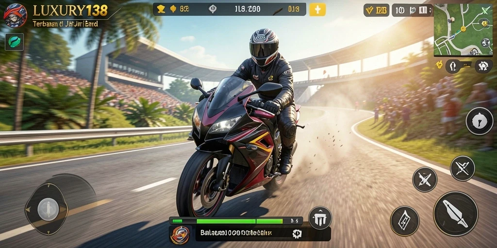 Gameplay seru LUXURY138 dengan balapan motor yang mendebarkan.