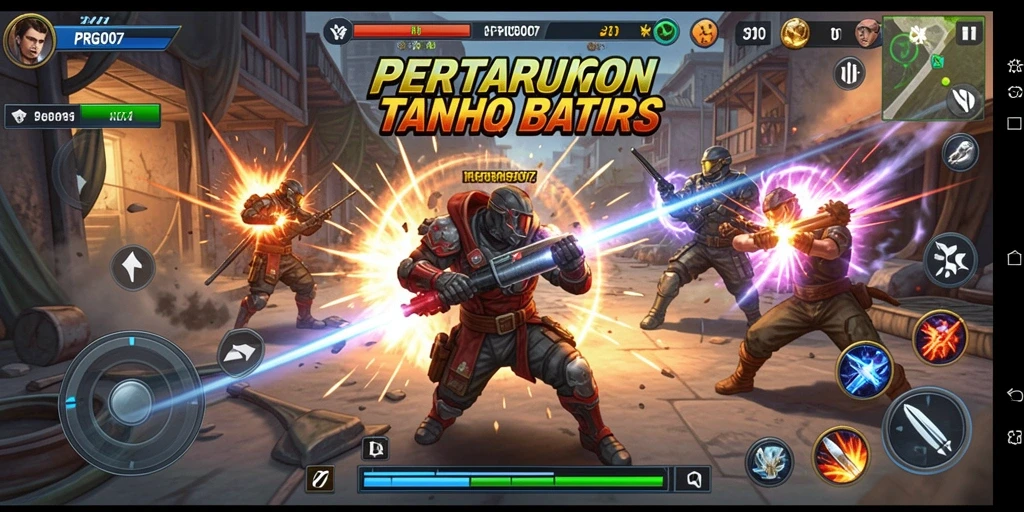 Screenshot gameplay PRG007 menampilkan pertarungan intens antar karakter.