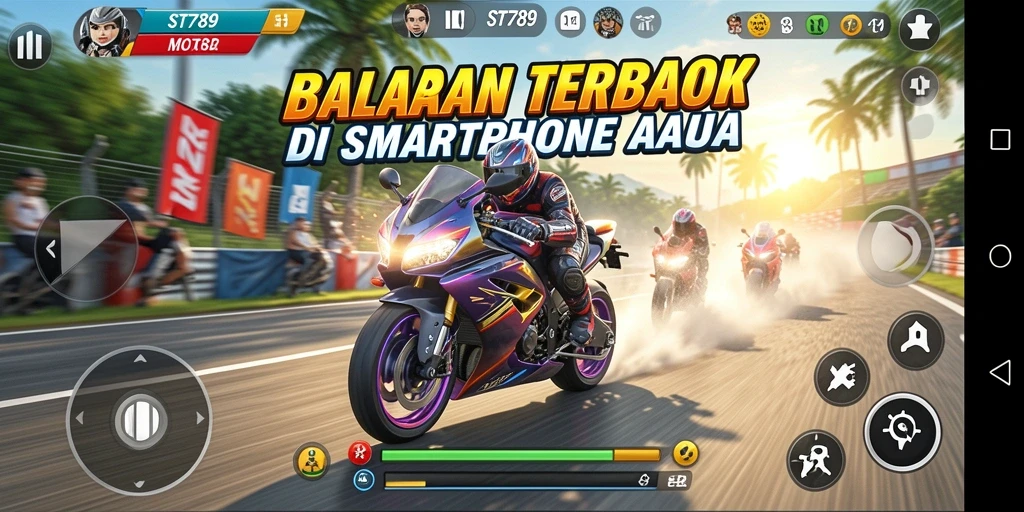 Tampilan gameplay ST789 yang mendebarkan saat balapan motor.