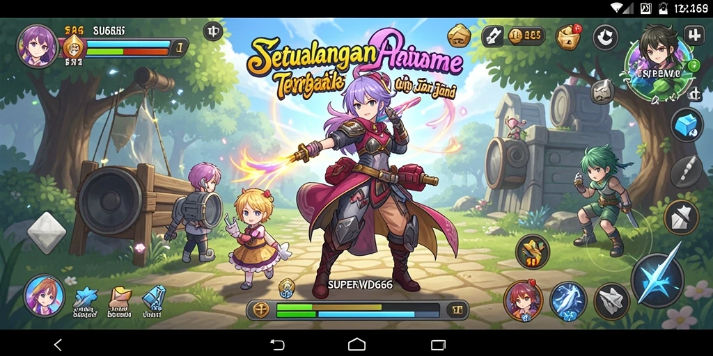 Tangkapan layar SUPERWD666 menampilkan pertarungan karakter anime yang menarik.