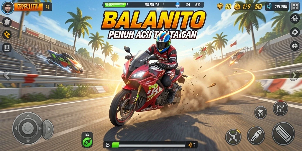 Gameplay menegangkan di trek balap motor TOPJITU.