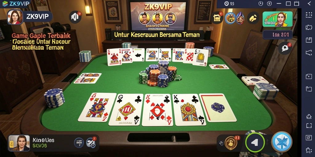 Screenshot gameplay ZK9VIP menunjukkan keseruan bermain Gaple secara online.